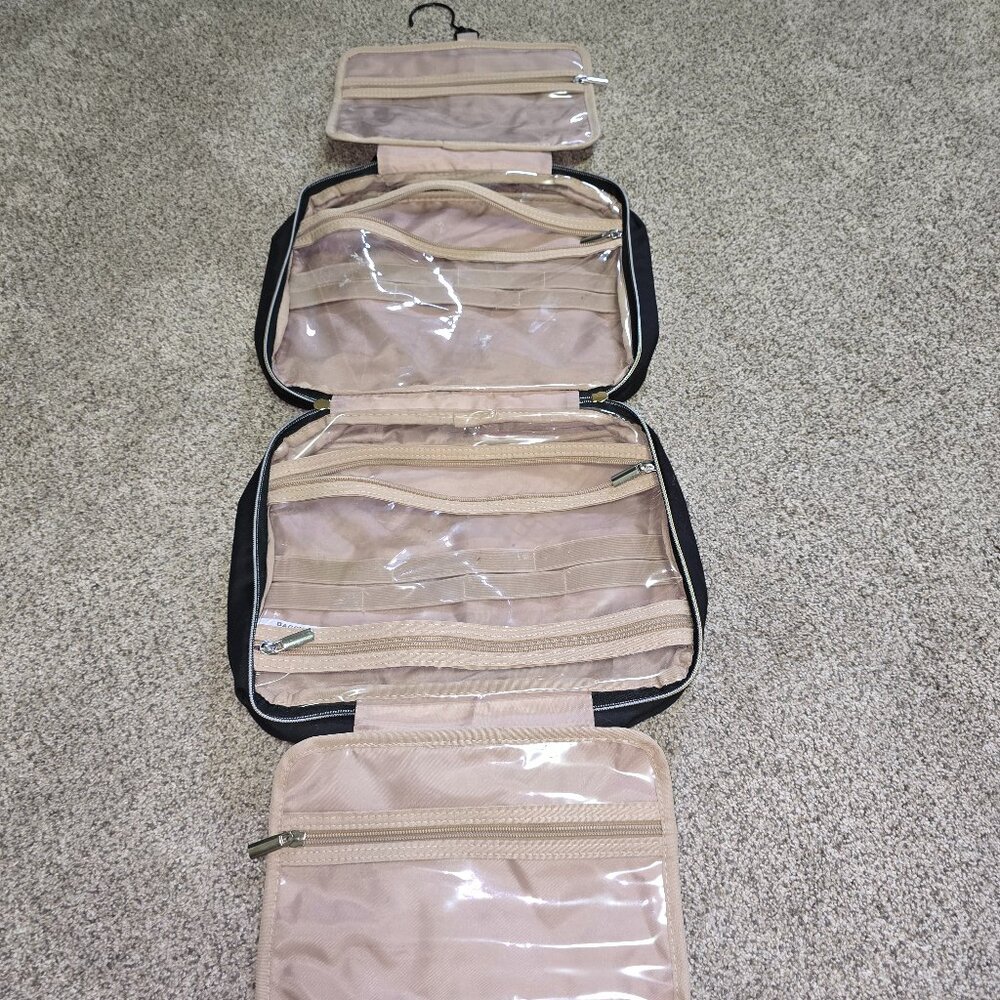 Bagsmart Travel hanging Bathroom Bag Black and Tan